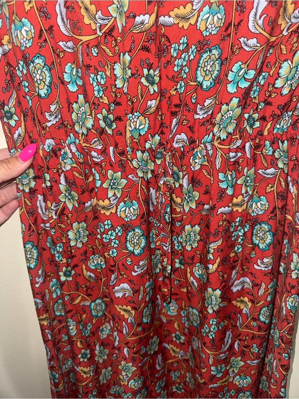 Red Floral Bohemian Midi Dress - Picture 5 of 6